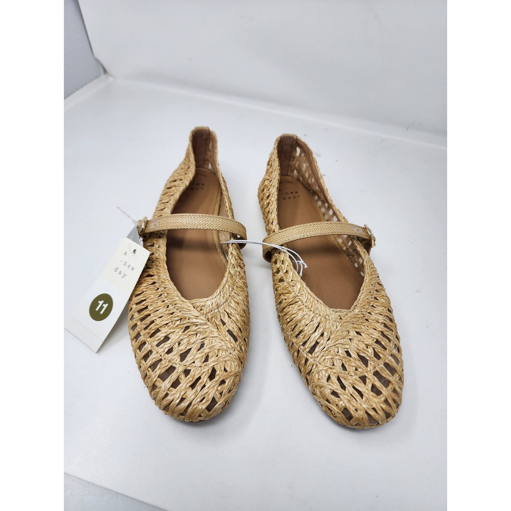 A New Day Womens Pointed Toe Woven Mary Jane Flats Beige Straw Size 11